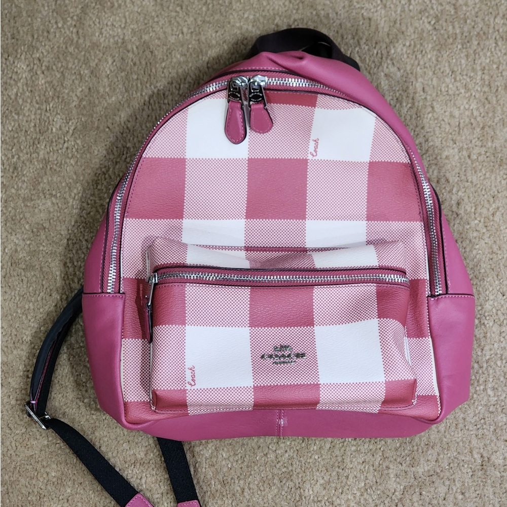 Coach Pink and White Plaid Backpack